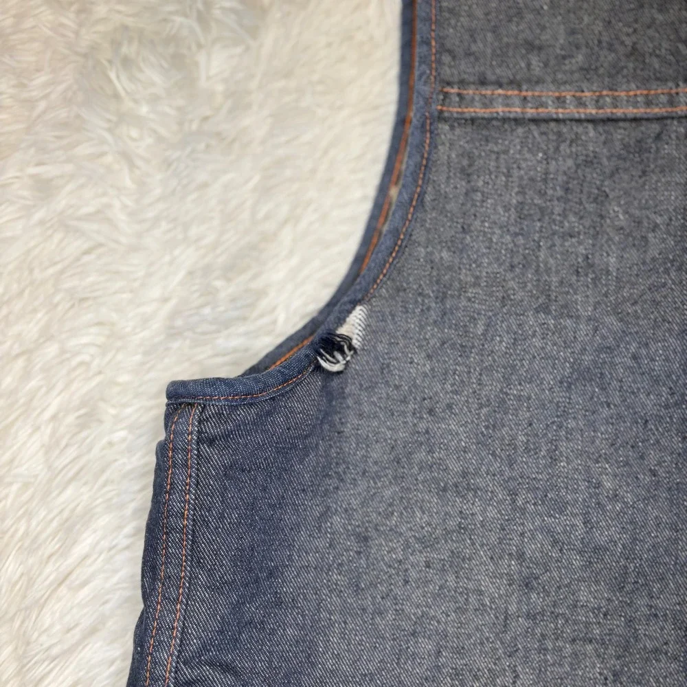 Vintage 70s Roebucks Sears Sherpa Lined Denim Vest Mens XL Snap Front Dark Wash